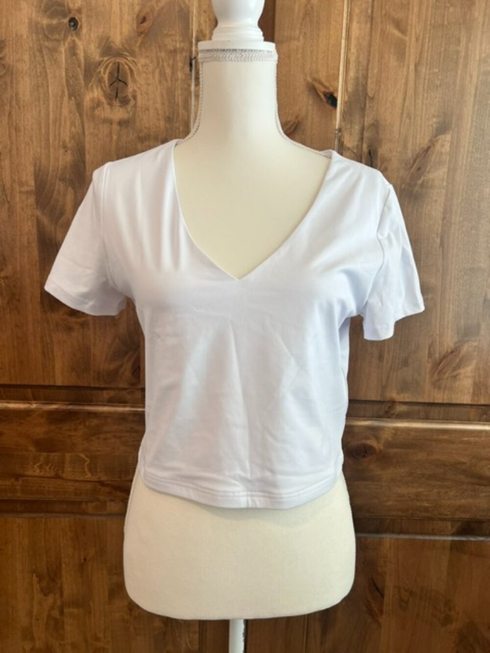 NWOT Cropped Double-Lined White V-Neck Top